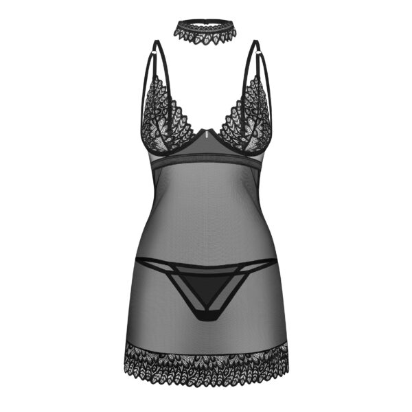 Obsessive - Donarella Chemise & Thong Black M/L - Afbeelding 2